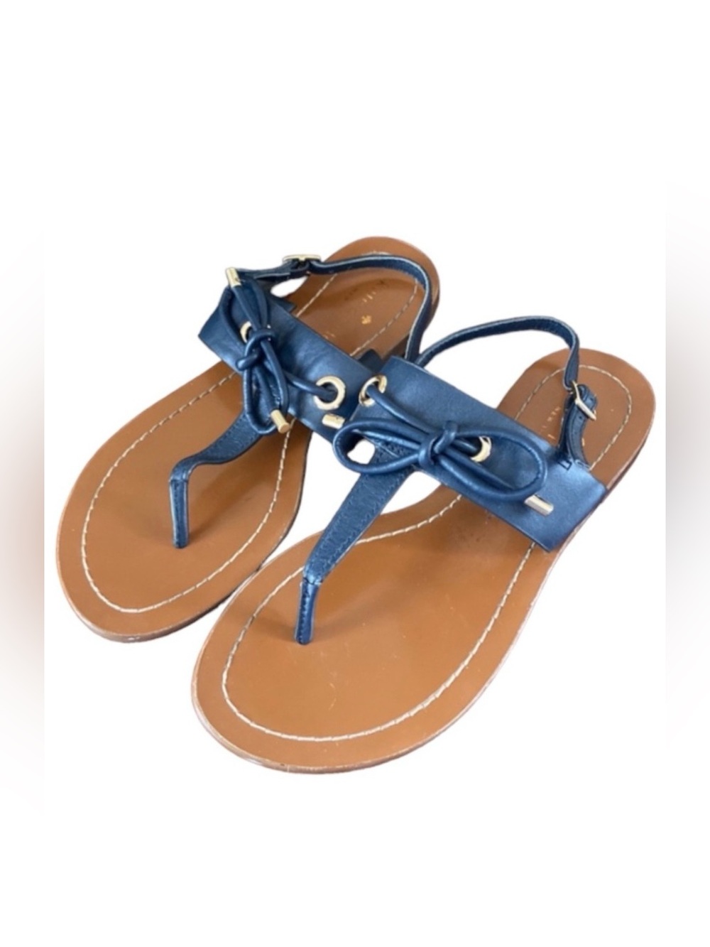Kate Spade Carolina Navy Blue SZ 6 Nautical Yacht Club Preppy Bow Thong Sandals